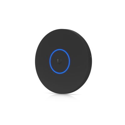 WLAN-Zugangspunkt, schwarzes Gehäuse, runde Form, blaue LED-Anzeige