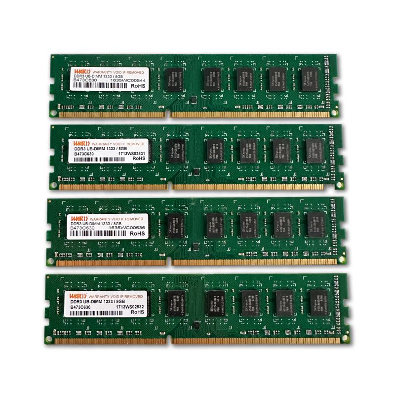 4x WARIS 8GB 2Rx8 PC3-10600 DDR3 Unbuffered Non-ECC Arbeitsspeicher B473C630