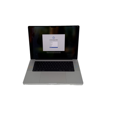 Computer, Elektronik, Laptop, PC, Computerausrüstung, Laptop, Silber, Laptop mit schwarzer Tastatur, Trackpad, Bildschirm zeigt Setup-Fenster